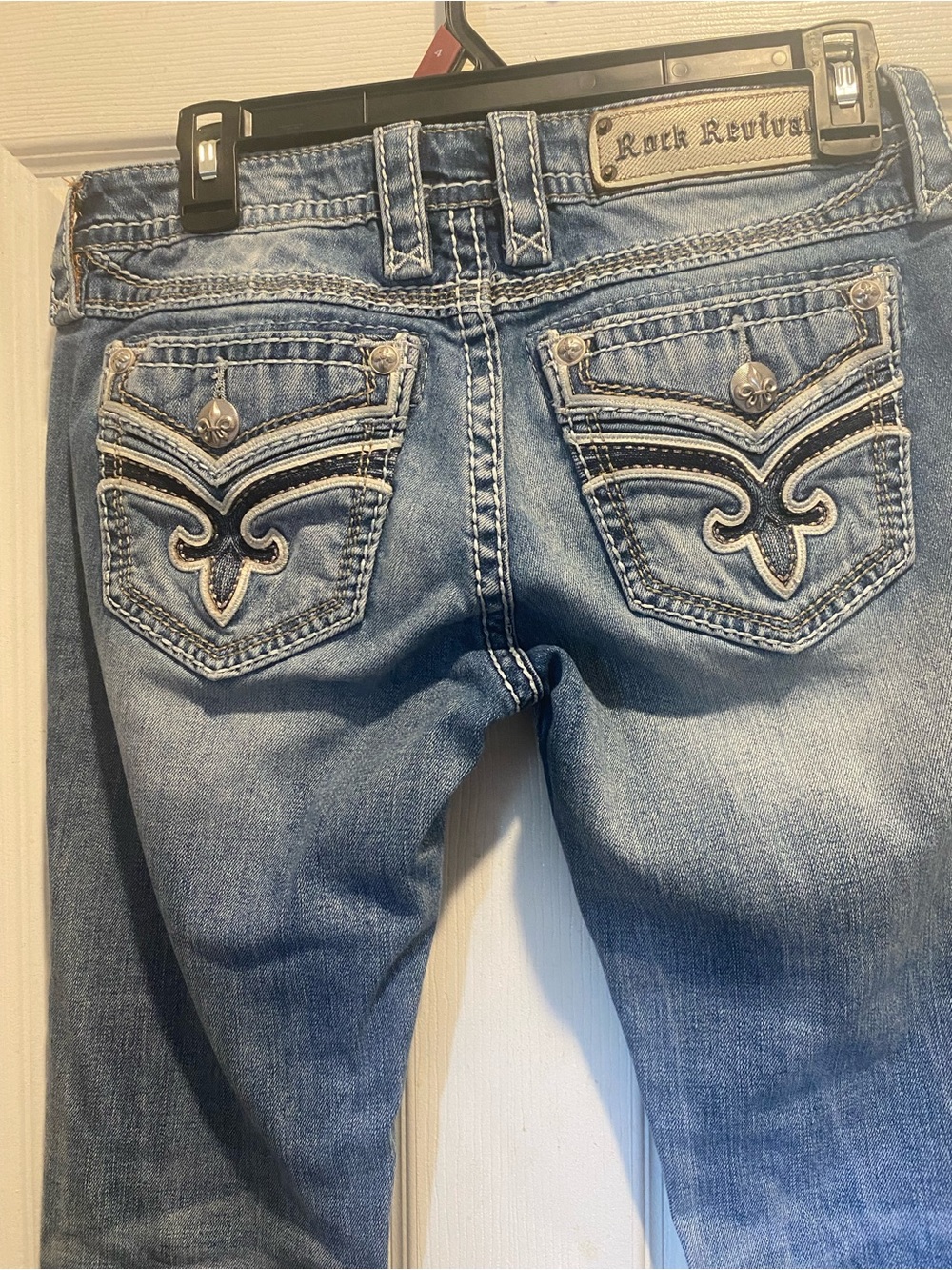 Rock Revival Women’s Embroidered Back Pocket Low Rise Bootcut Jeans - Light Blue
